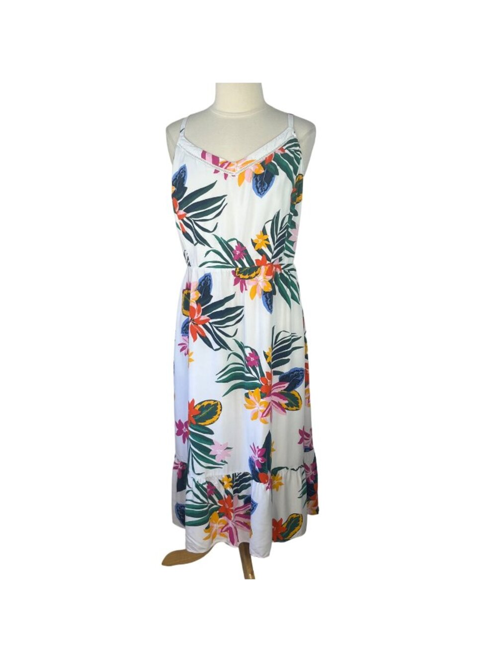 Old Navy Tropical Maxi Midi Sun Dress XXL White Floral Sleeveless Lined